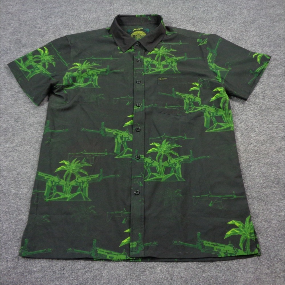 Retro Rifle The Palm Shirt Mens M Black Green Rifle Performance Short Sleeve
